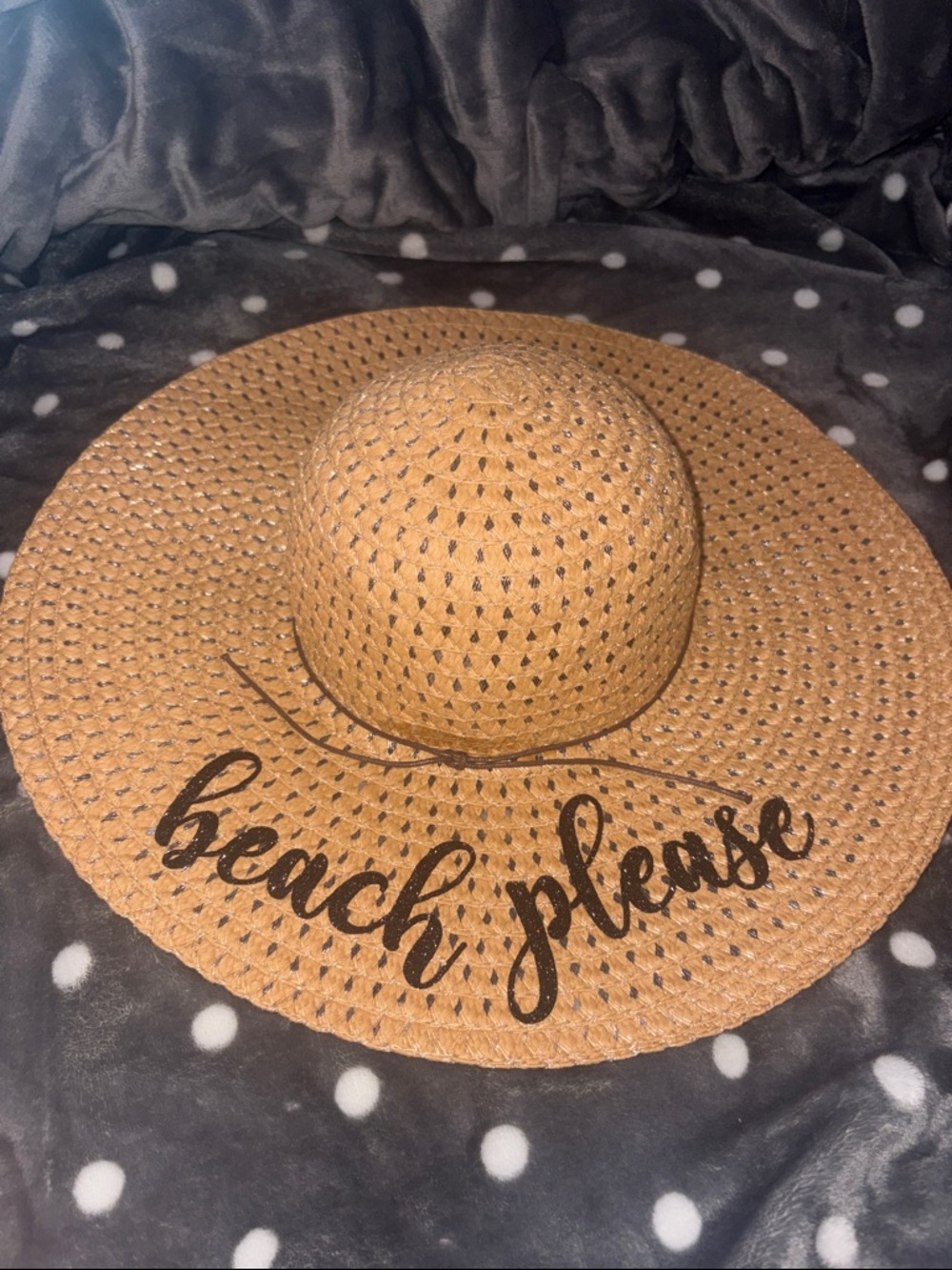 Wide-Brim Straw Beach Hat - "Beach Please"